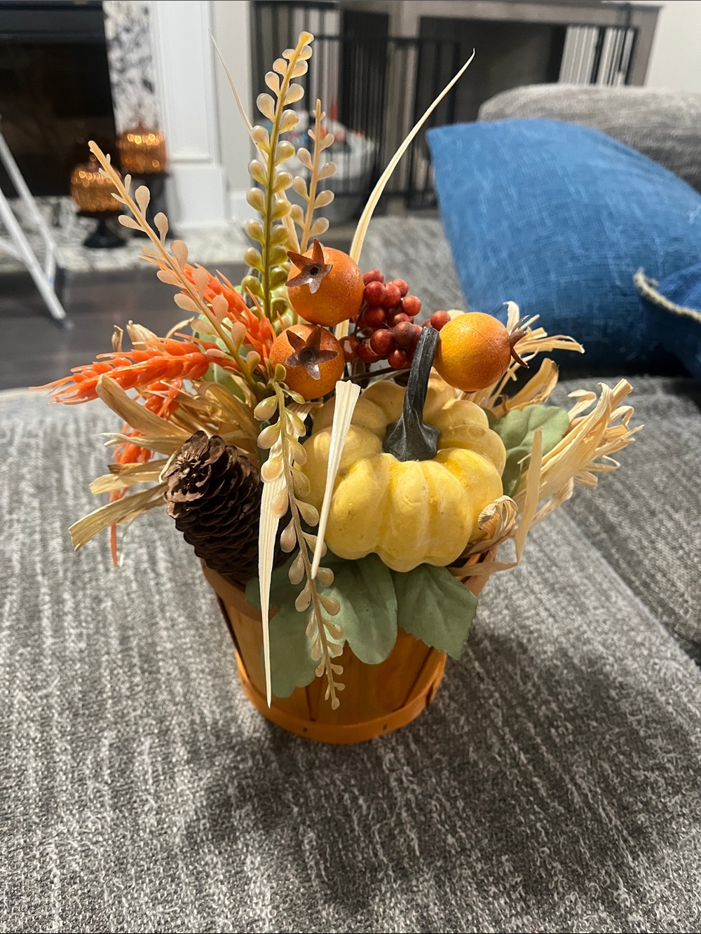 Autumn Mini Pumpkin Bouquet - Yellow & Orange Faux Floral Accent